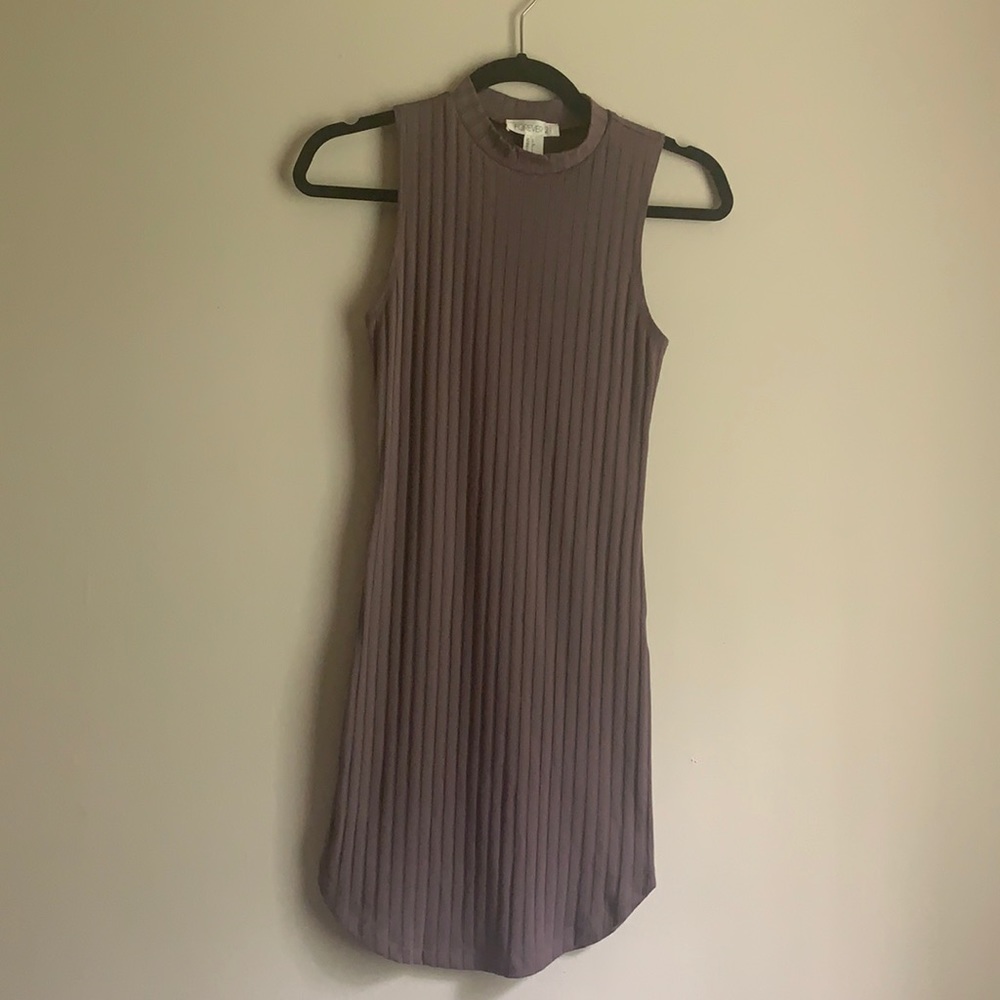 F21 ribbed sleeveless mock neck dress walnut